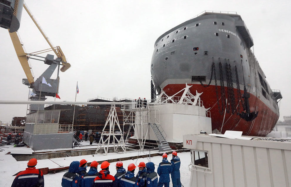 The launch ceremony for the Severny Polyus ice-resistant self-propelled platform (Project 00903) in St. Petersburg