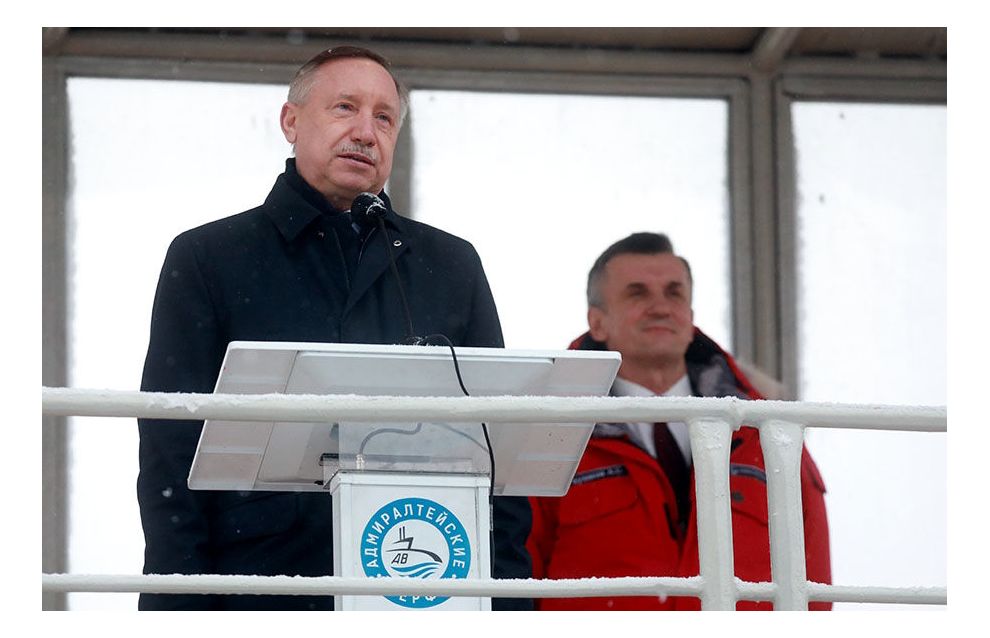 Governor of St. Petersburg Alexander Beglov during the launch of the Severny Polyus ice-resistant self-propelled platform (Project 00903) in St. Petersburg