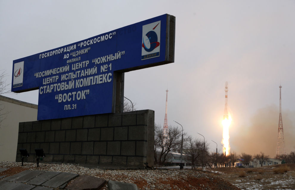 A Soyuz-2.1B rocket launches the Arktika-M spacecraft from the Baikonur Cosmodrome