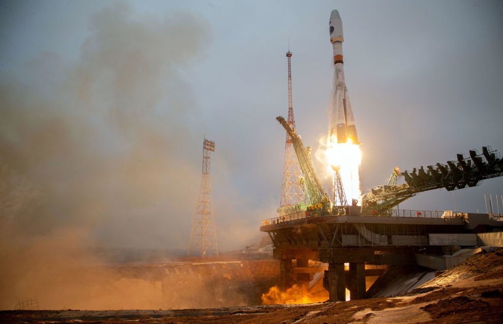 A Soyuz-2.1B rocket launches the Arktika-M spacecraft from the Baikonur Cosmodrome