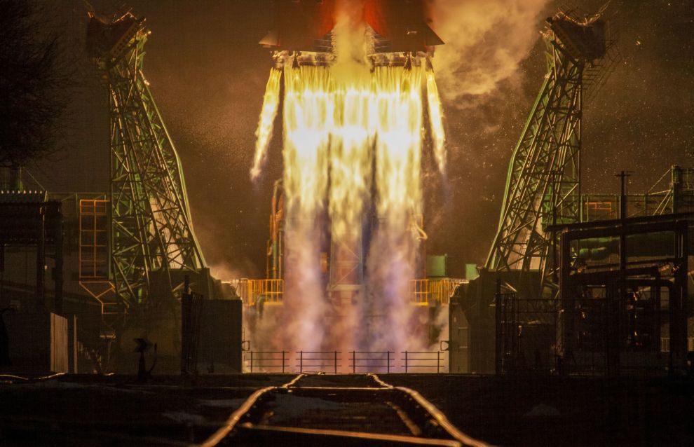 A Soyuz-2.1B rocket launches the Arktika-M spacecraft from the Baikonur Cosmodrome