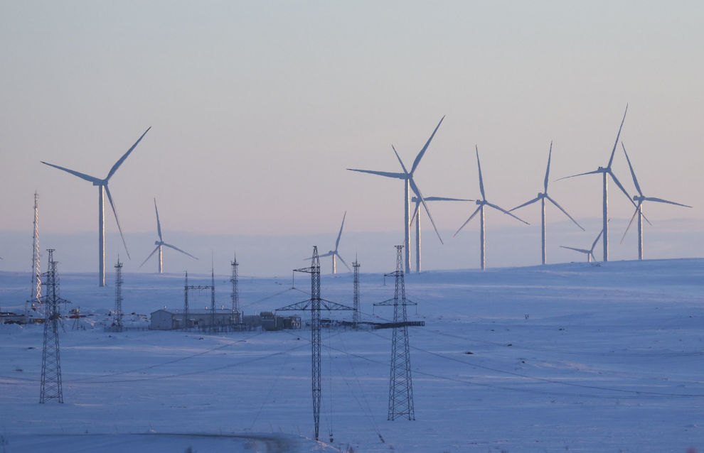 A wind power plant in the Kola District, Murmansk Region