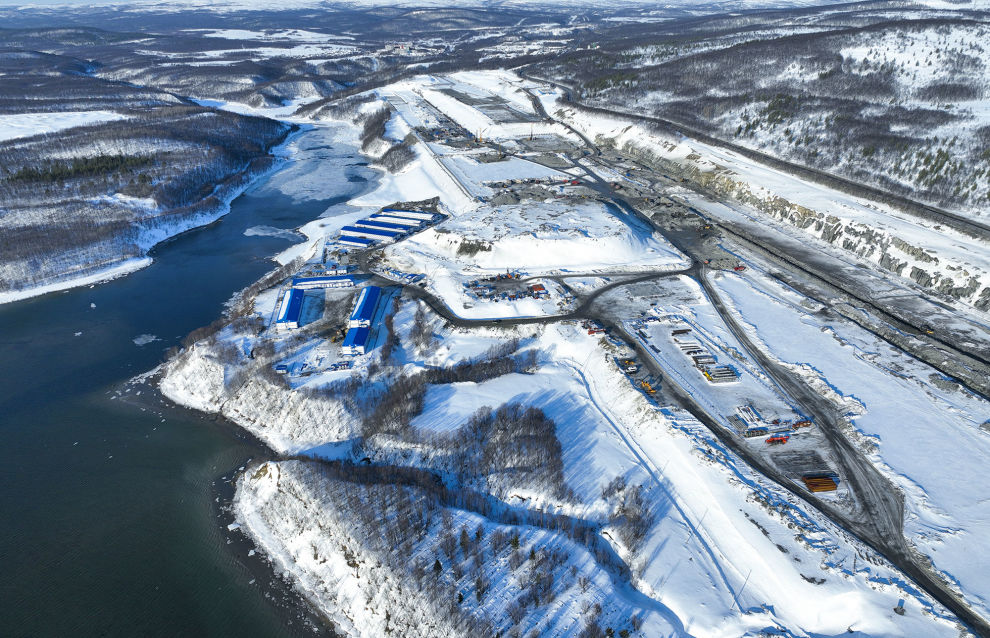 Construction site of the Lavna universal seaport on the western coast of Kola Bay in the Murmansk Region.