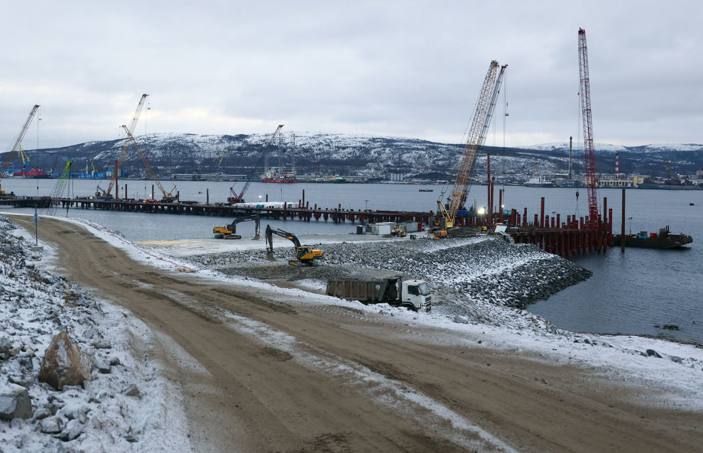 Lavna universal seaport construction site on the western coast of Kola Bay in the Murmansk Region.