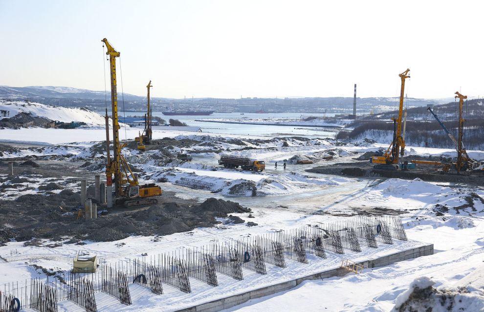 Lavna universal seaport construction site on the western coast of Kola Bay in the Murmansk Region.