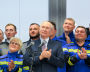 President of Russia Vladimir Putin at the launch ceremony for the first production line for liquifying natural gas on gravity-based structures, part of the Arctic LNG-2 project, at the Novatek‒Murmansk LNG Construction Center