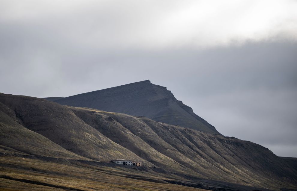 A picture shows a view of an island near the Barentsburg settlement on the Svalbard archipelago, Norway