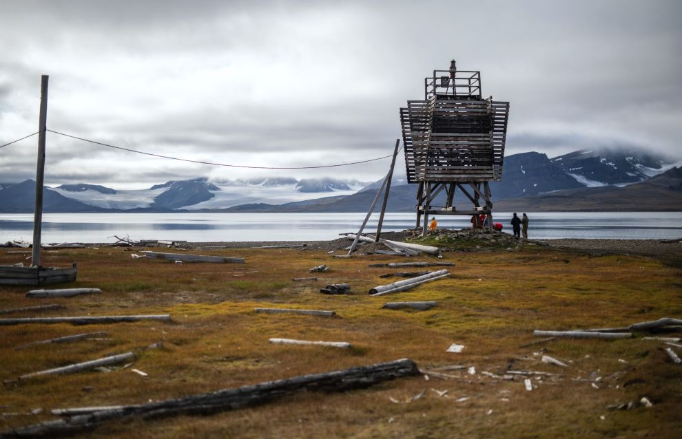 A picture shows a view of an island near the Barentsburg settlement on the Svalbard archipelago, Norway