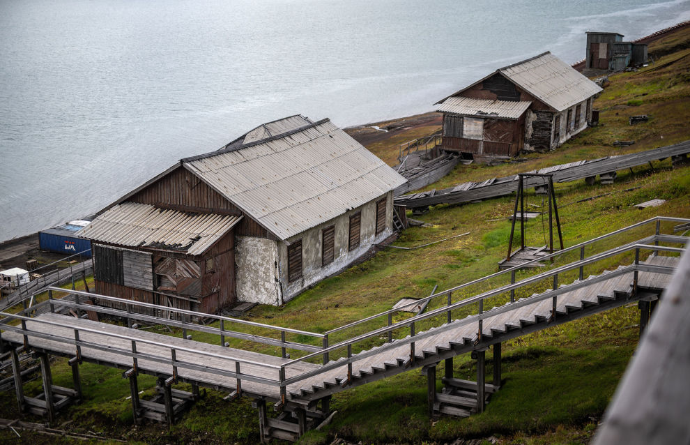 A view shows residential buildings in the settlement of Barentsburg on the Svalbard archipelago