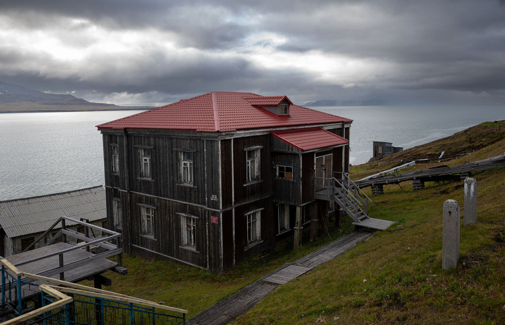 A view shows residential buildings in the settlement of Barentsburg on the Svalbard archipelago