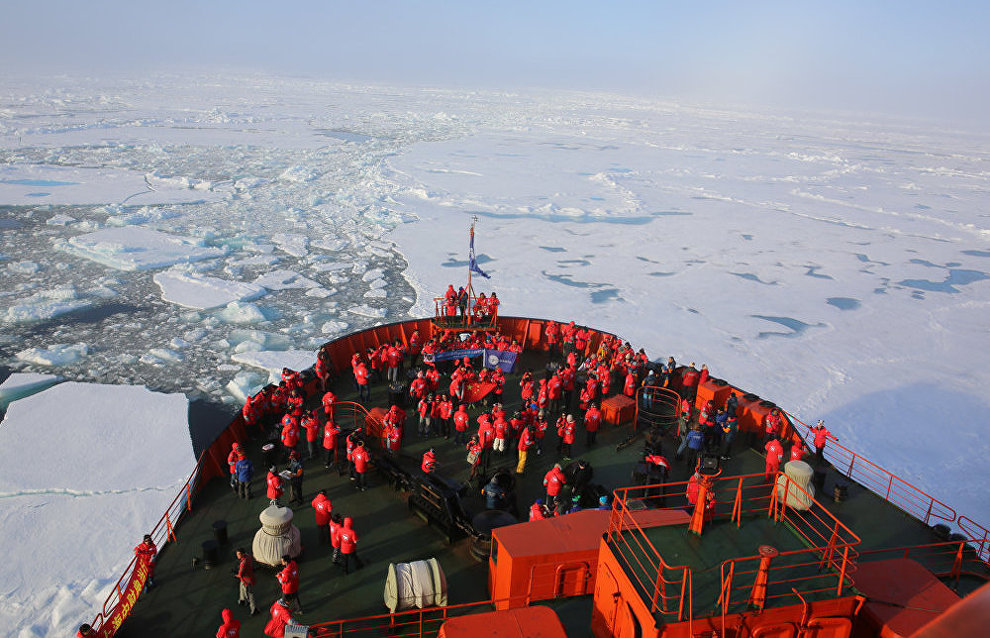 Tourists aboard the nuclear icebreaker 50 Let Pobedy