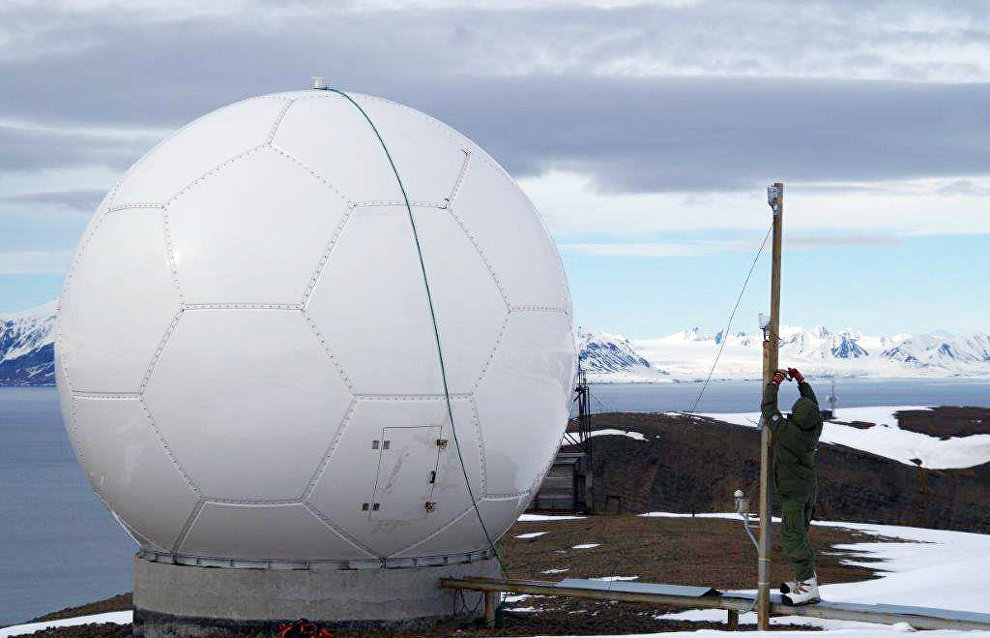 Satellite antennas in the town of Barentsburg
