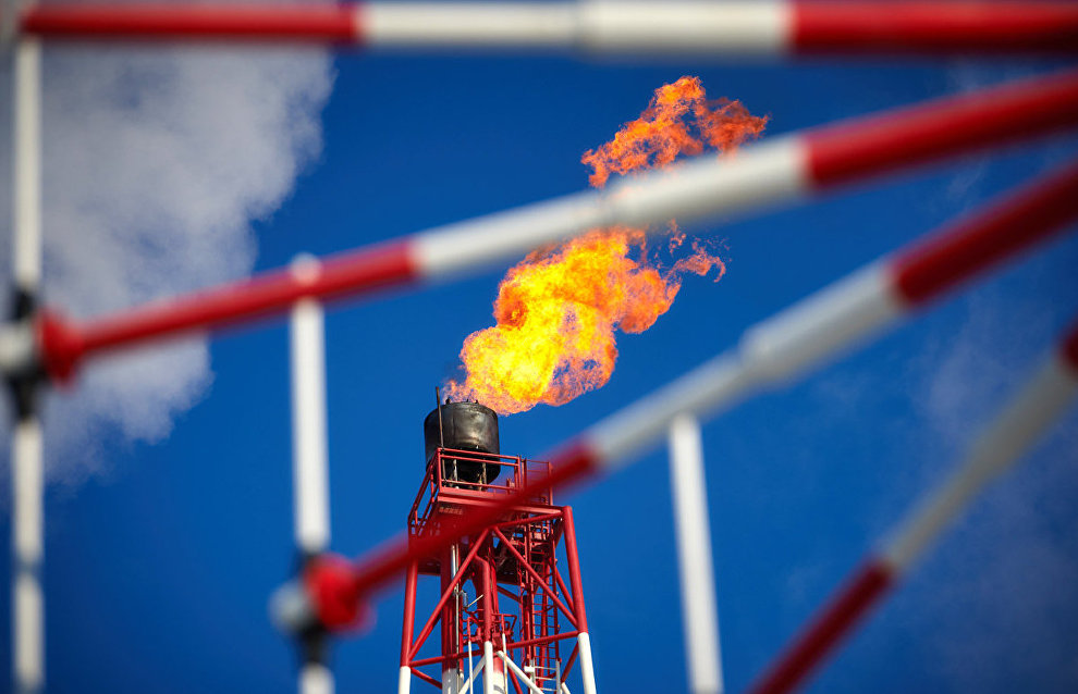 The flambeau light at the Prirazlomnaya offshore oil platform