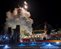 The drill tower and flambeau light at the Prirazlomnaya offshore oil platform