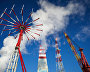 The flambeau light and drill tower at the Prirazlomnaya offshore oil platform
