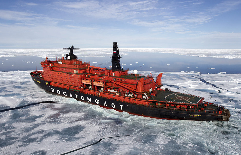 The nuclear icebreaker 50 Let Pobedy (50 Years of Victory) sails off for a memorable expedition to the North Pole