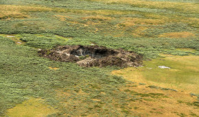 A view of a giant crater discovered in Yamalo-Nenets Autonomous Area, 2014
