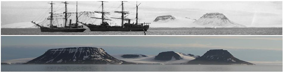 Archival photos taken by Evelyn Baldwin’s American expedition (1901) and photos by the Russian Arctic National Park archaeological expedition (2018) Archival photos taken by Evelyn Baldwin’s American expedition (1901) and photos by the Russian Arctic National Park archaeological expedition (2018)