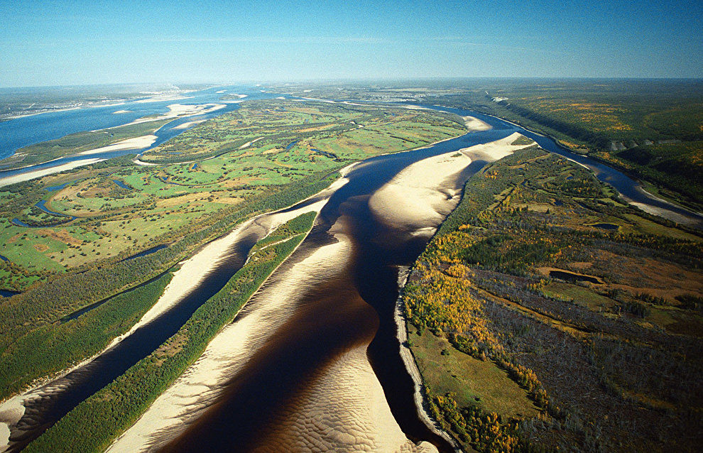 The Ob, Yenisei and Lena rivers contribute about one half of the total freshwater runoff to the Arctic Ocean