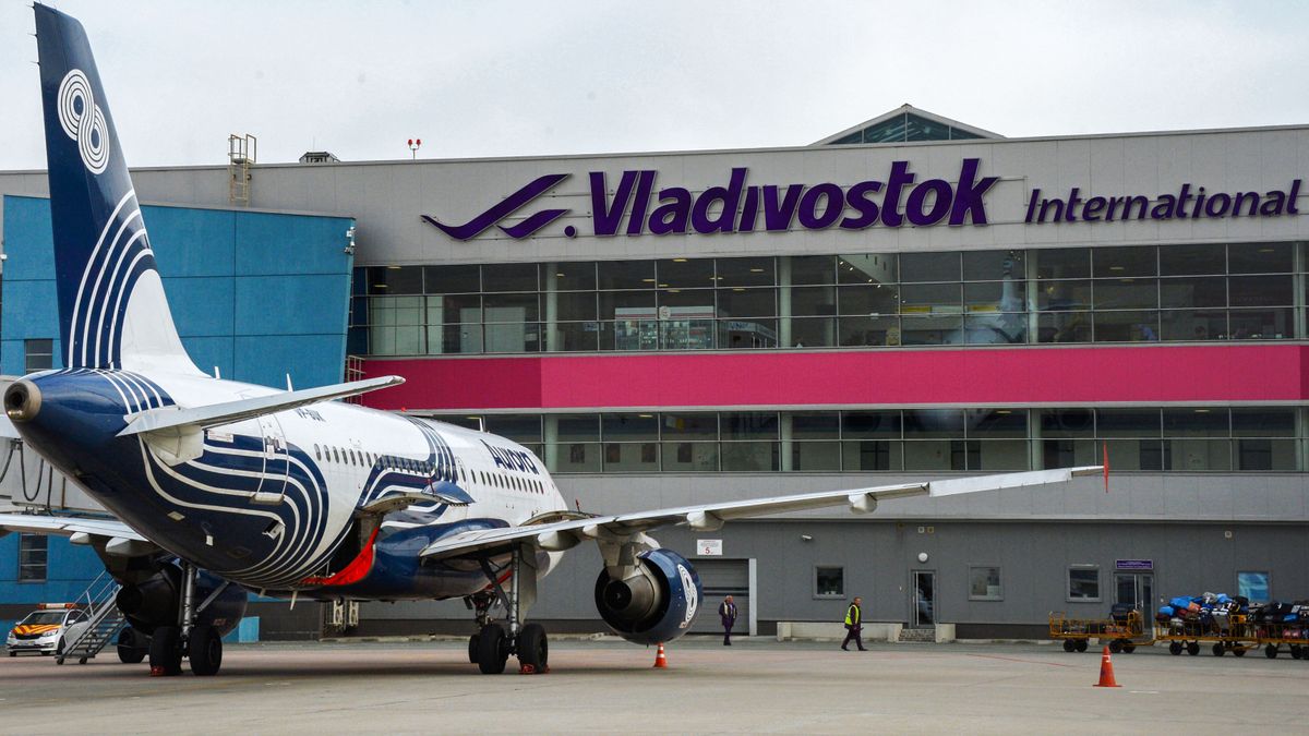 A plane at the Vladivostok International Airport named after Vladimir Arsenyev