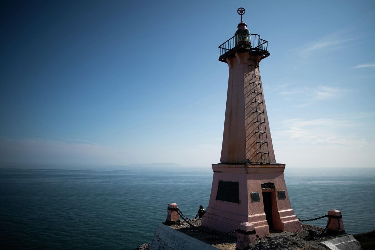 Lighthouse at Cape Dezhnev. The easternmost point of mainland Russia and Eurasia