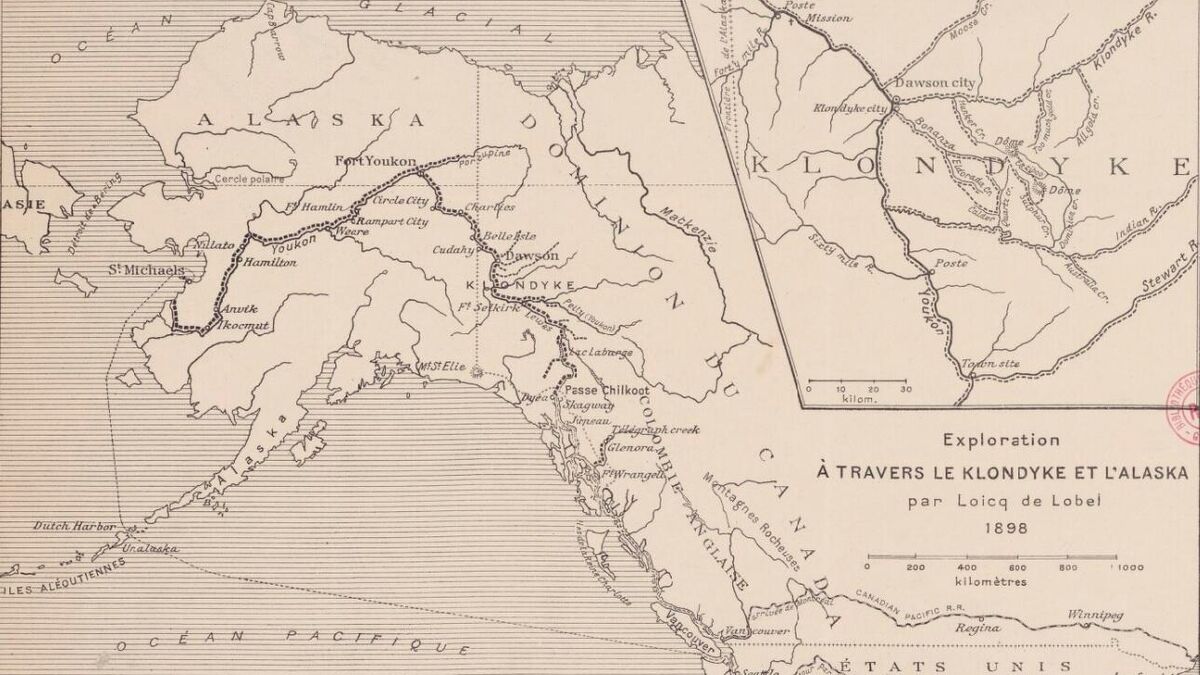 Map of the travels of de Lobel across North America, 1898