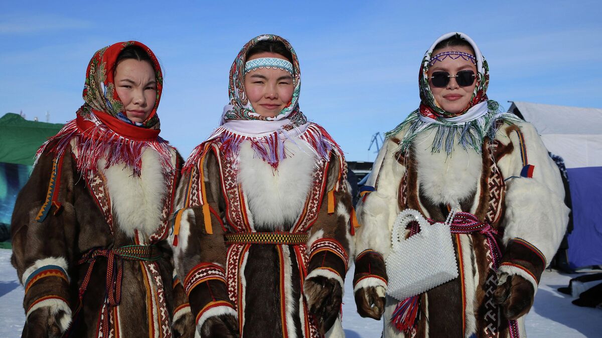 Nenets girls in traditional costumes