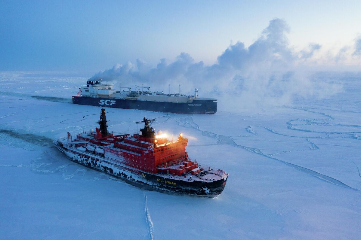 Project 10521 nuclear-powered icebreaker 50 Let Pobedy and the LNG tanker Christophe de Margerie on the Northern Sea Route