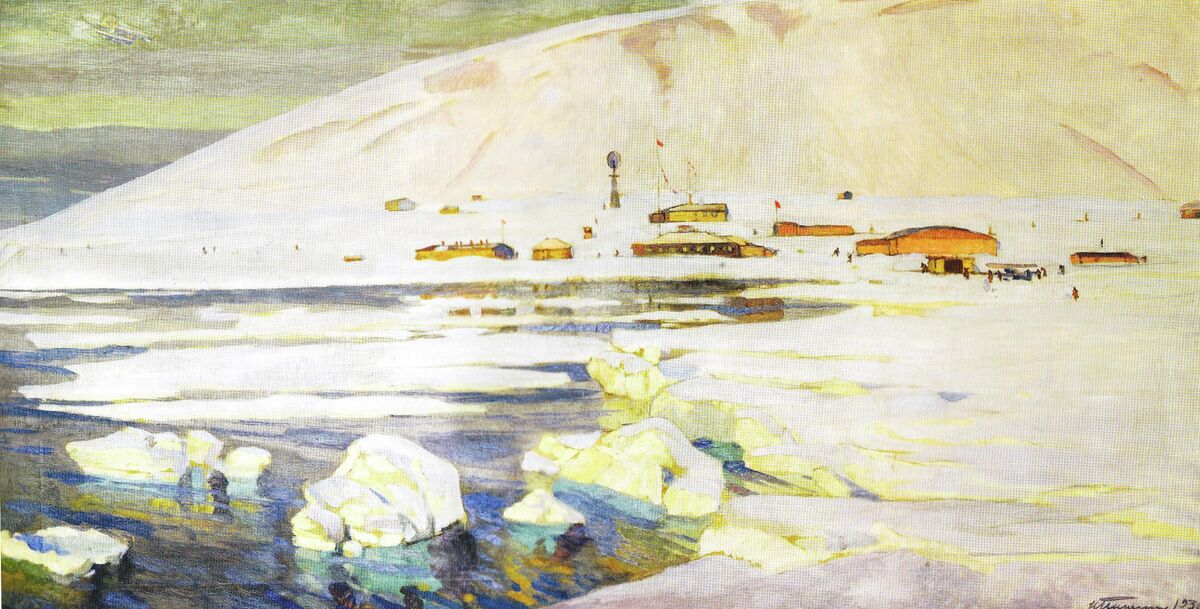 Nikolai Pinegin. Polar Station on Rudolf Island (in Franz Josef Land). 1936, oil on canvas.