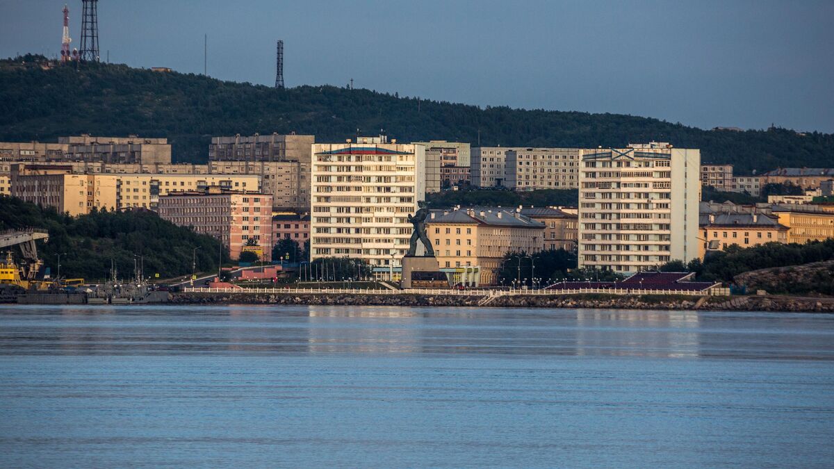 View of Severomorsk from the Kola Bay of the Barents Sea