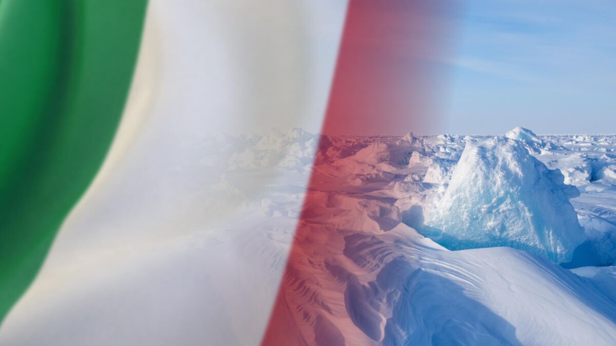An Italian flag among ice hummocks