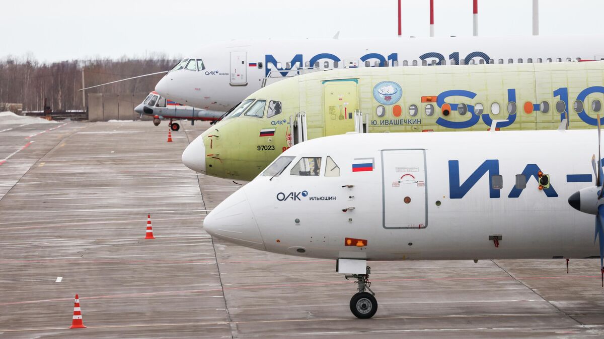 Passenger aircraft MS-21, SJ-100, and Il-114 undergoing natural icing tests at Talagi Airport, Arkhangelsk, Russia