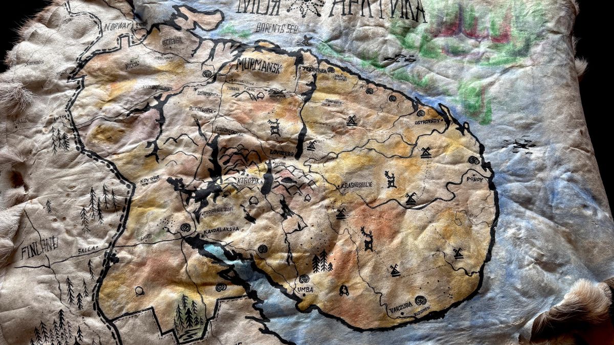 Map of the Murmansk Region on reindeer hide by Yulia Koreyeva