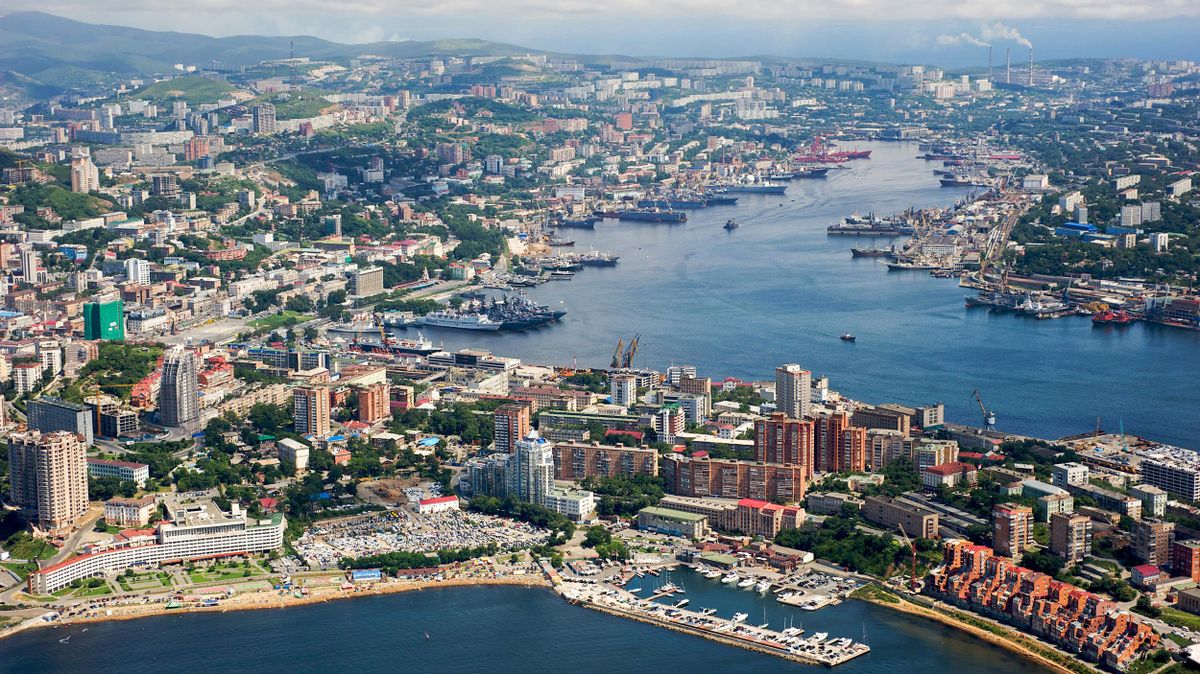 Panorama of central Vladivostok and Zolotoi Rog Harbor 