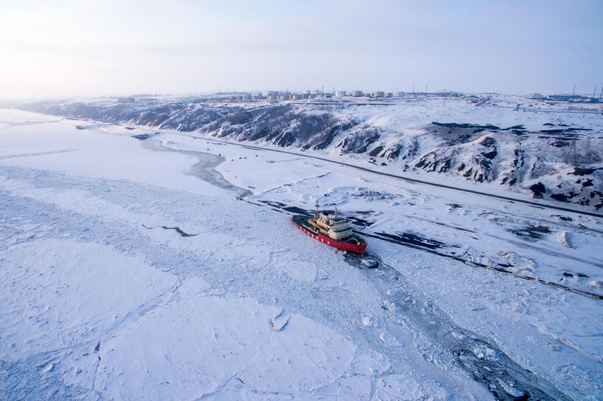 The icebreaker Dudinka at Dudinka seaport 