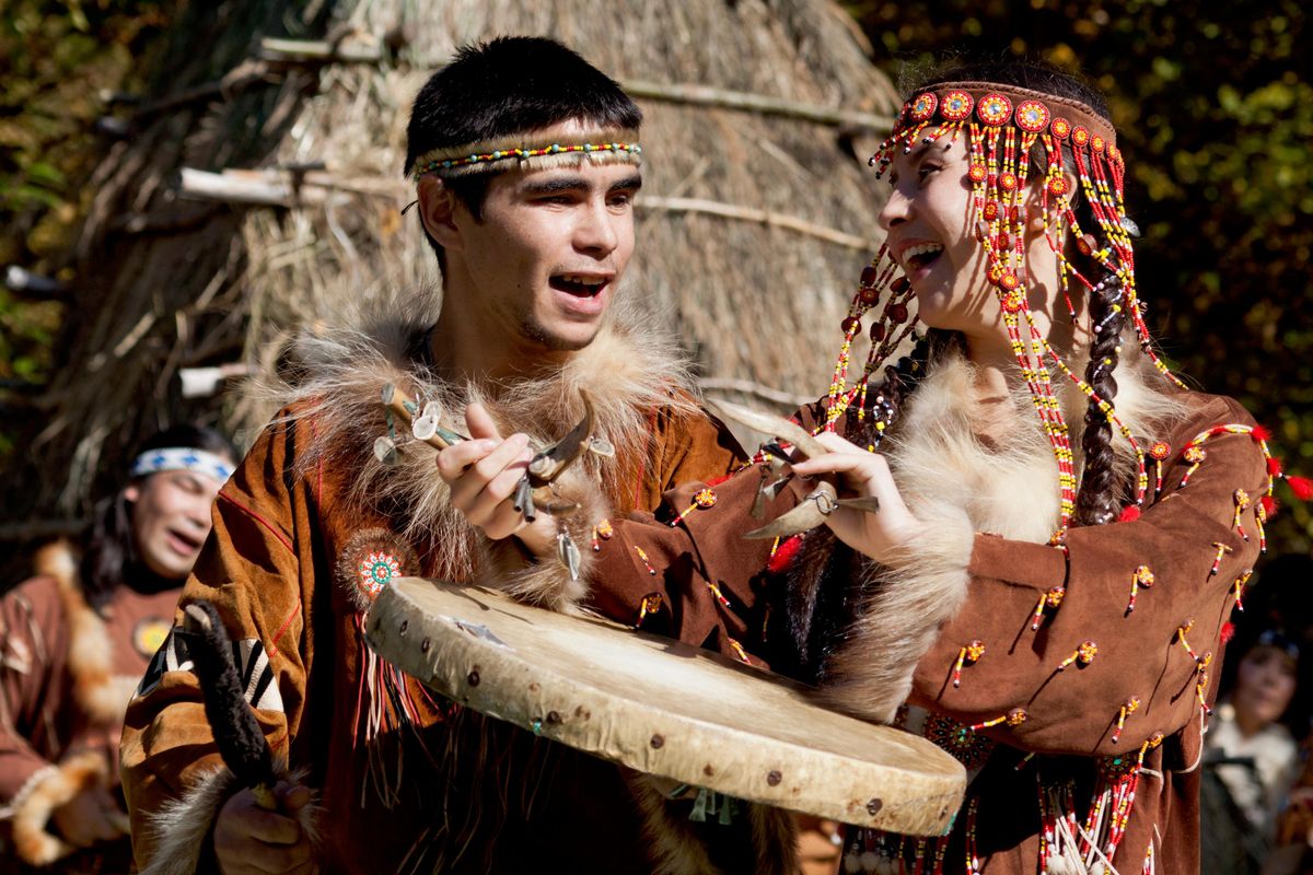 Members of the youth ethnic group Koritev dancing during the Itelmen holiday Alkhalalalay