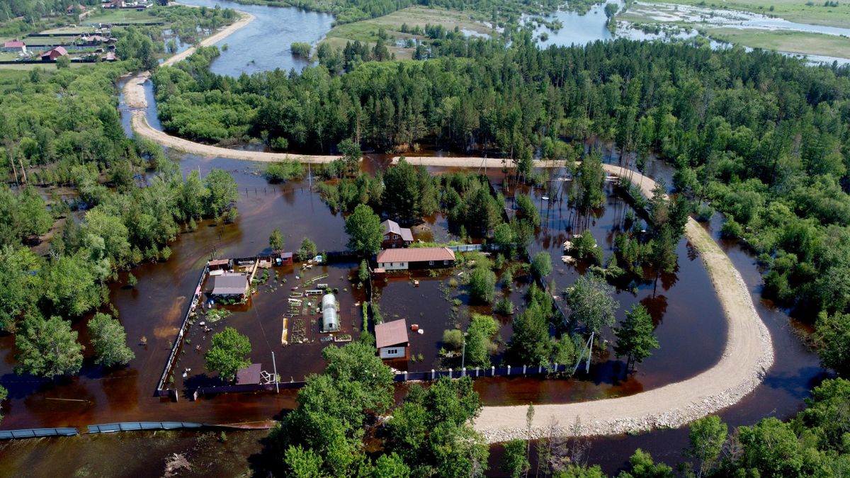 Flooded garden plots at a dacha cooperative in the Transbaikal Territory