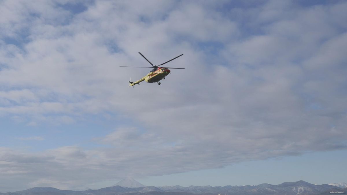 An air ambulance evacuates a patient in Kamchatka