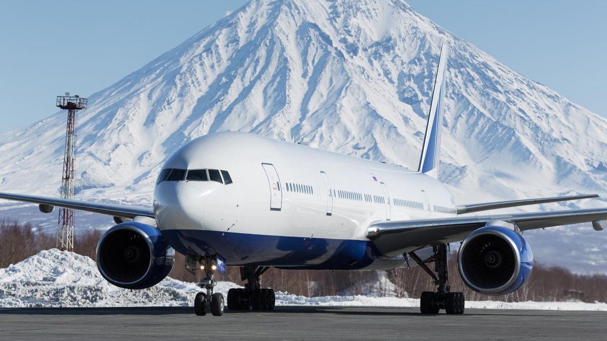 An aircraft on the tarmac at Petropavlovsk-Kamchatsky airport  