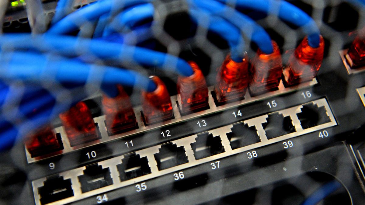 A server in the machine hall at a data center