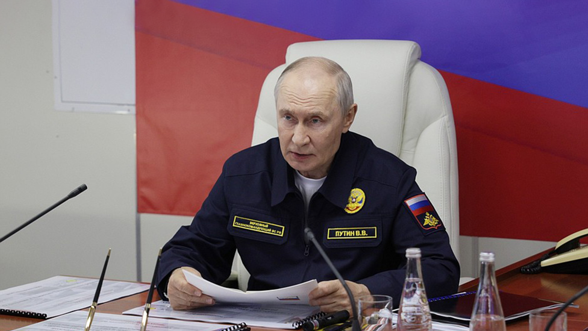 Russian President Vladimir Putin on board the Guards Missile Cruiser Varyag