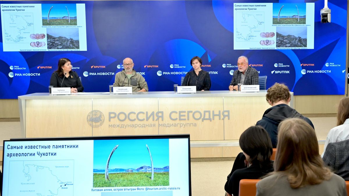 Participants in a news conference ‘Chukotka rock art: archeological research in the digital age’