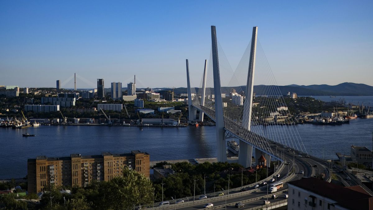 Cable-stayed bridge over Zolotoy Rog Bay in Vladivostok