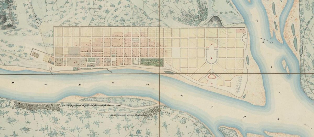 Governor of East Siberia, Nikolai Muravyov-Amursky, designed Blagoveshchensk’s city plan following the Roman concept. The city plan, painted and colored by hand, as approved on December 30, 1869