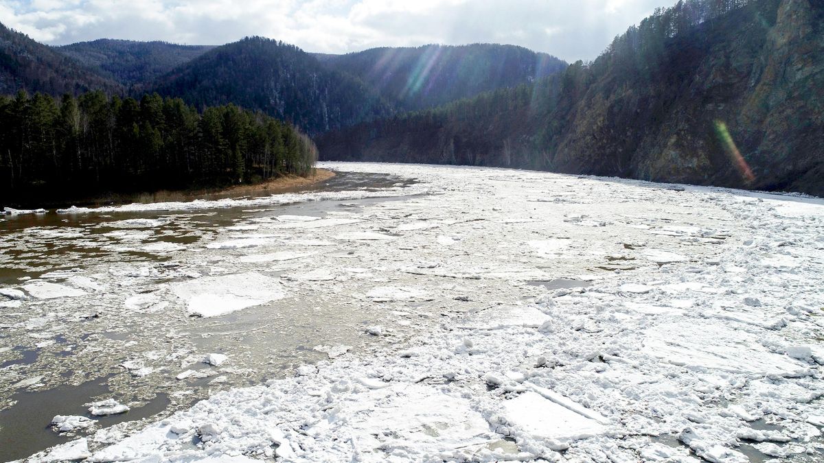 Ice floating on a river